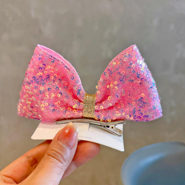 Korean fashion sweet sequins bow hair clips for kids