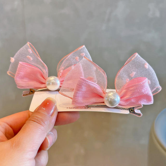 Korean fashion summer mesh bow hair clips set for kids