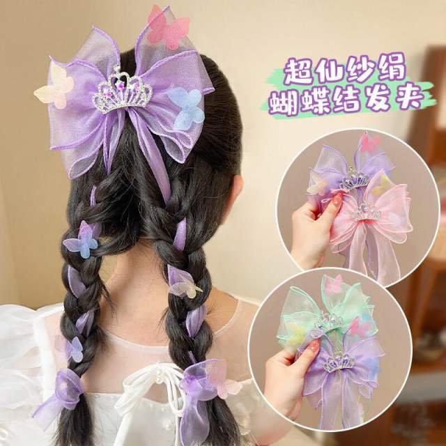 Rhinestone bow organza bow kids hair clips