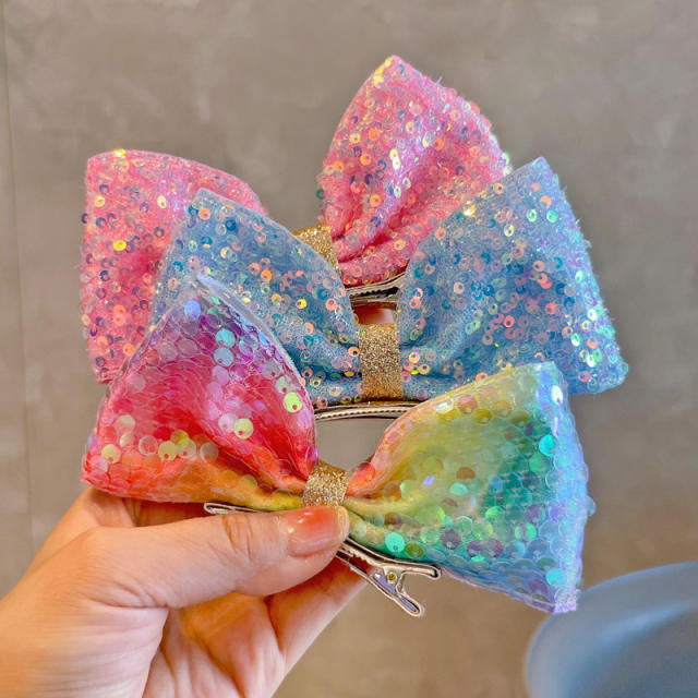 Korean fashion sweet sequins bow hair clips for kids
