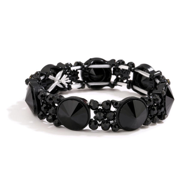 Hot sale color glass crystal statement elastic bangle