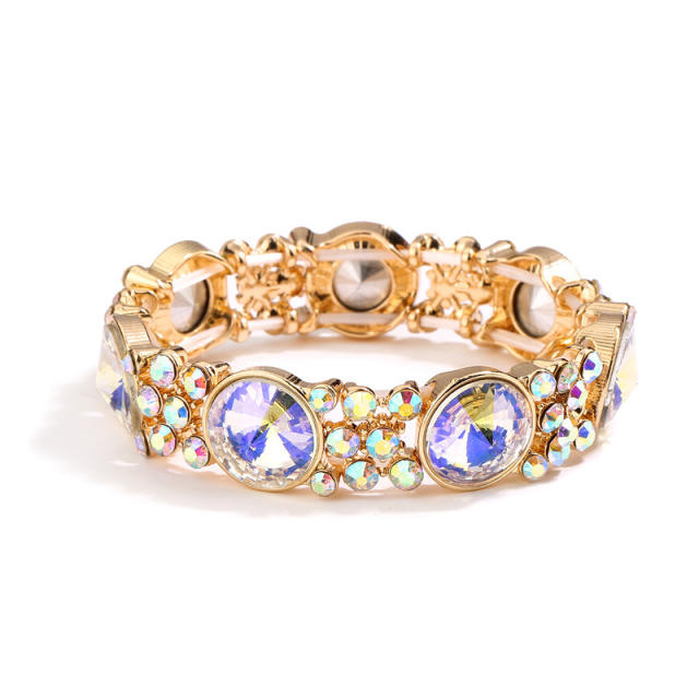 Color glass crystal statement elastic bangle