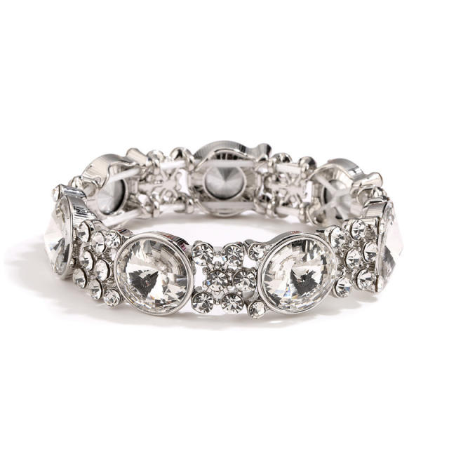 Color glass crystal statement elastic bangle