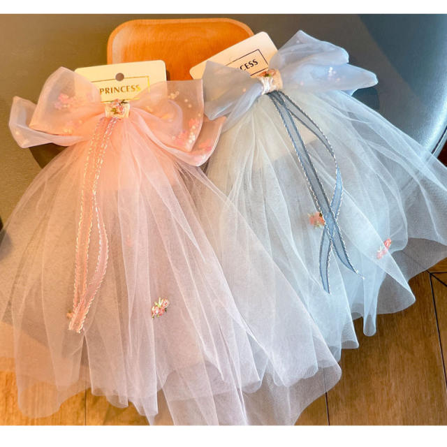 Super elegant mesh bow princess hair clips for kids