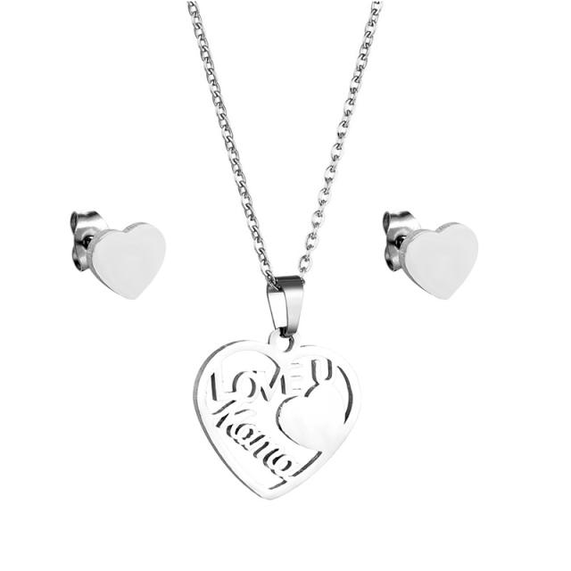 Concise heart i love you mom mother's day stainless steel necklace set
