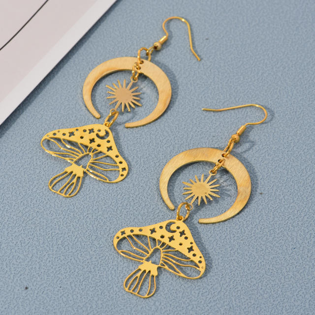 Boho personality hollow mushroom butterfly dangle earrings