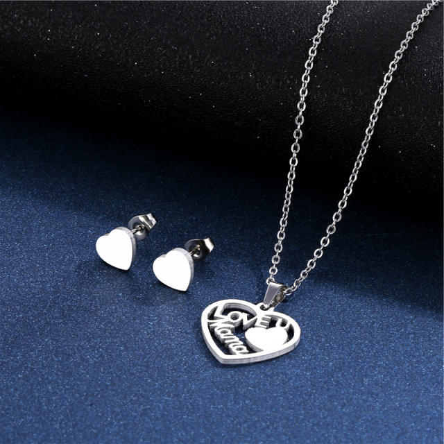Concise heart i love you mom mother's day stainless steel necklace set