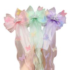 Rhinestone bow organza bow kids hair clips