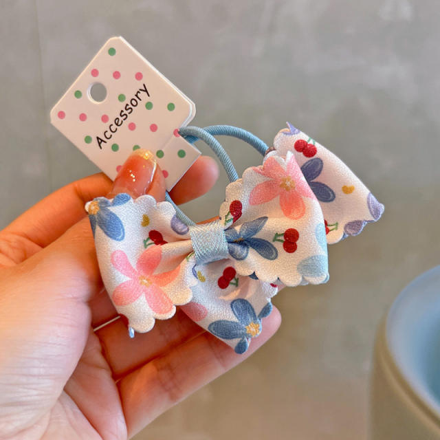 Spring sweet cherry pattern bow hair ties for kids