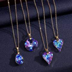 Hot sale glass crystal heart pendant evil eye necklace