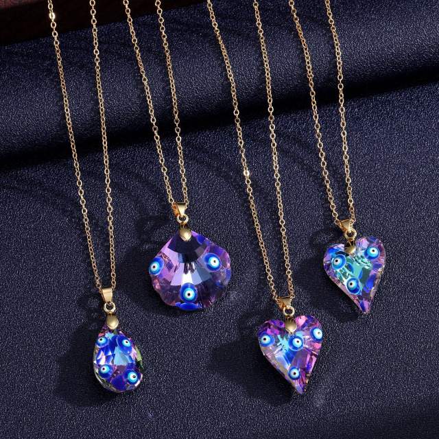 Hot sale glass crystal heart pendant evil eye necklace