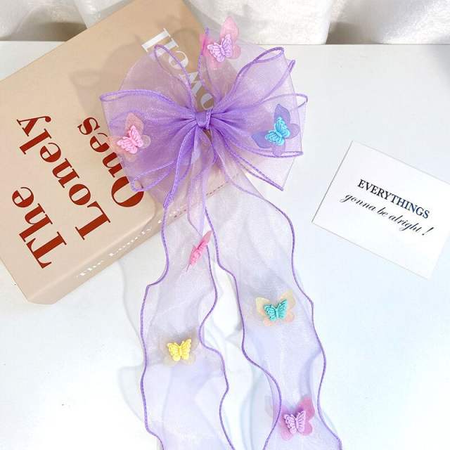 Rhinestone bow organza bow kids hair clips