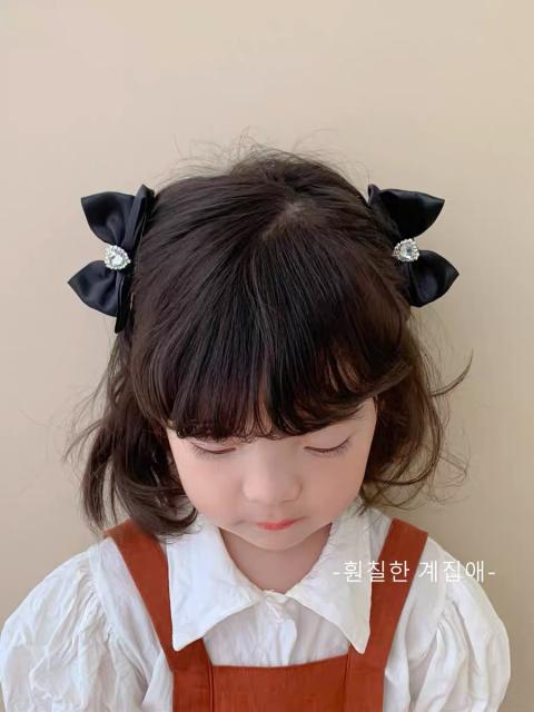 Korean fashion elegant satin bow hair clips set for kids