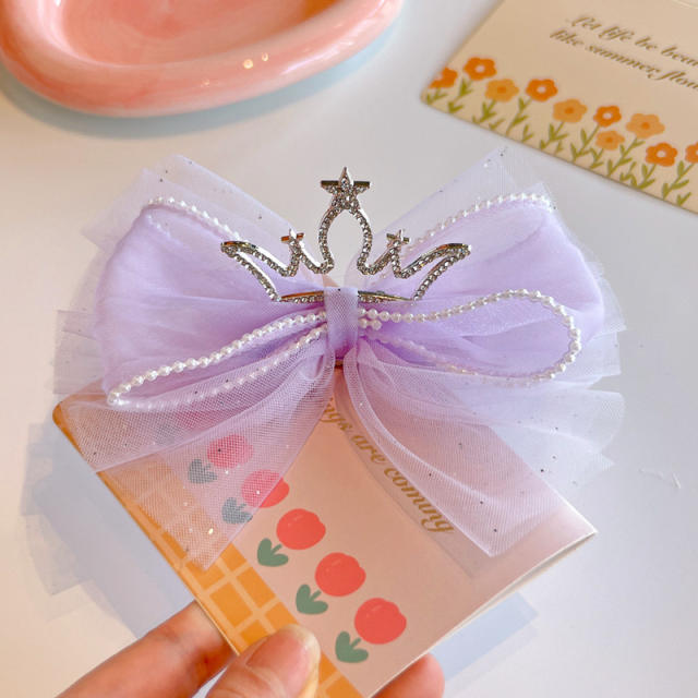 Spring design large stereo crown bow hair clips for kids