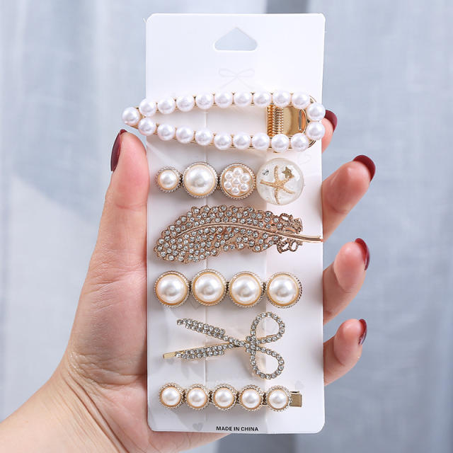 Fashionable imitation pearl bead hair clips set
