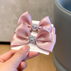 Korean fashion elegant satin bow hair clips set for kids