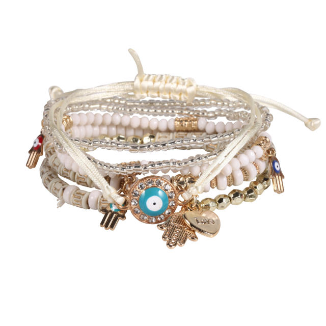 Boho color evil eye see bead bracelet