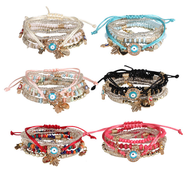 Boho color evil eye see bead bracelet