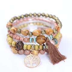 Summer boho color wood bead layer bracelet