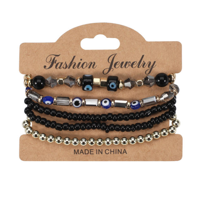 Boho evil eye bead seed bead bracelet