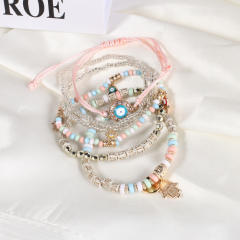 Boho color evil eye see bead bracelet