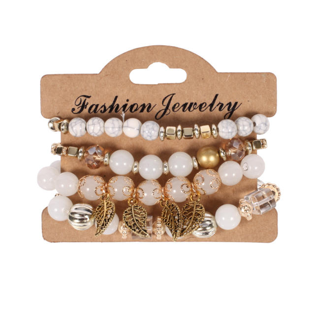 Korean fashion colorful bead alloy leaf charm bracelet