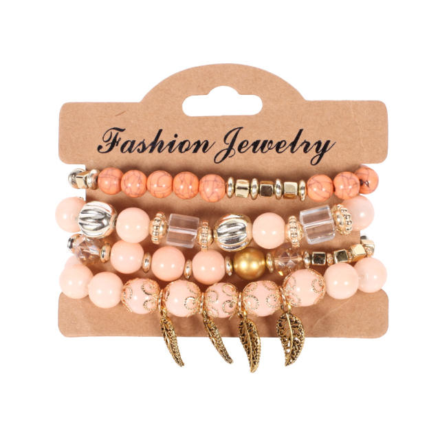 Korean fashion colorful bead alloy leaf charm bracelet