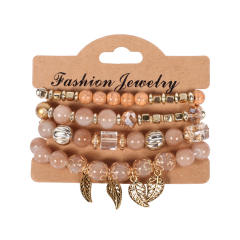 Korean fashion colorful bead alloy leaf charm bracelet