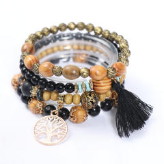Summer boho color wood bead layer bracelet