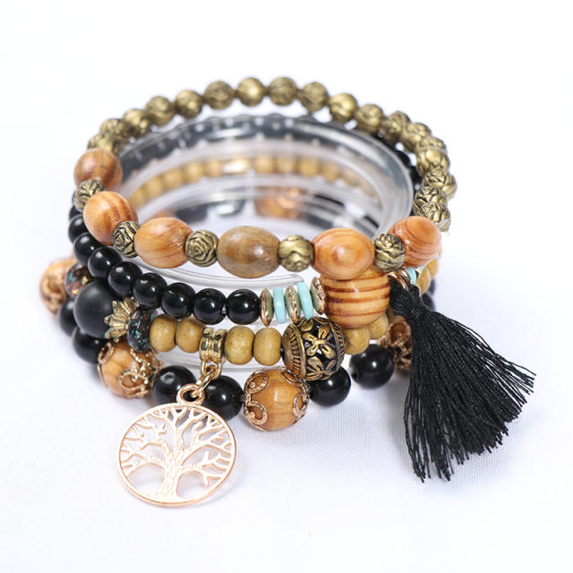 Summer boho color wood bead layer bracelet