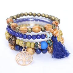 Summer boho color wood bead layer bracelet