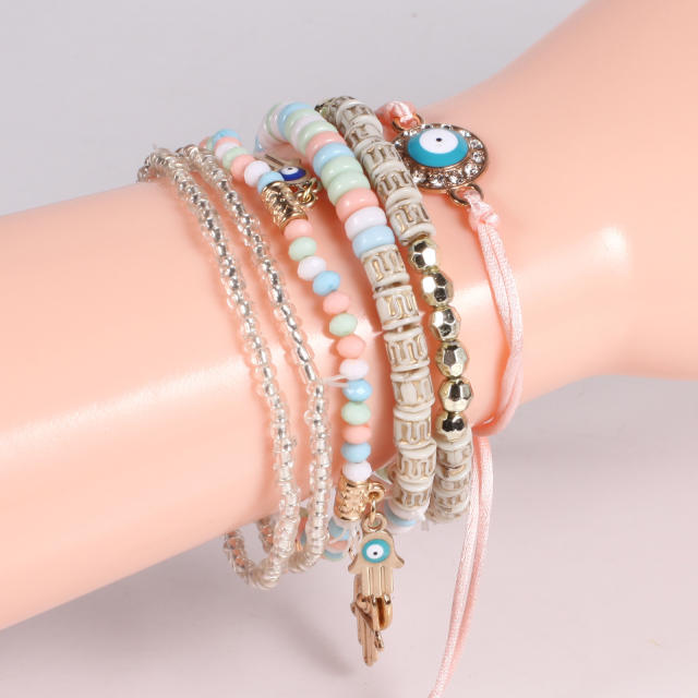 Boho color evil eye see bead bracelet