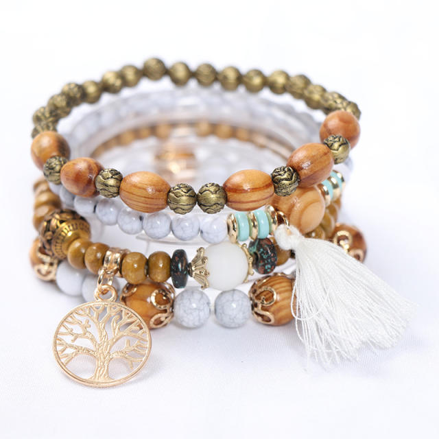 Summer boho color wood bead layer bracelet