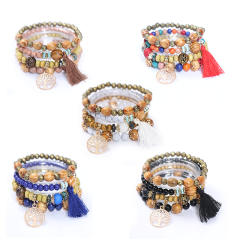 Summer boho color wood bead layer bracelet
