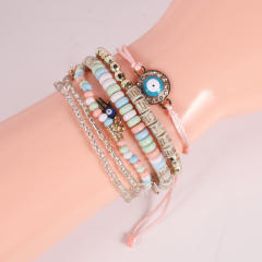 Boho color evil eye see bead bracelet