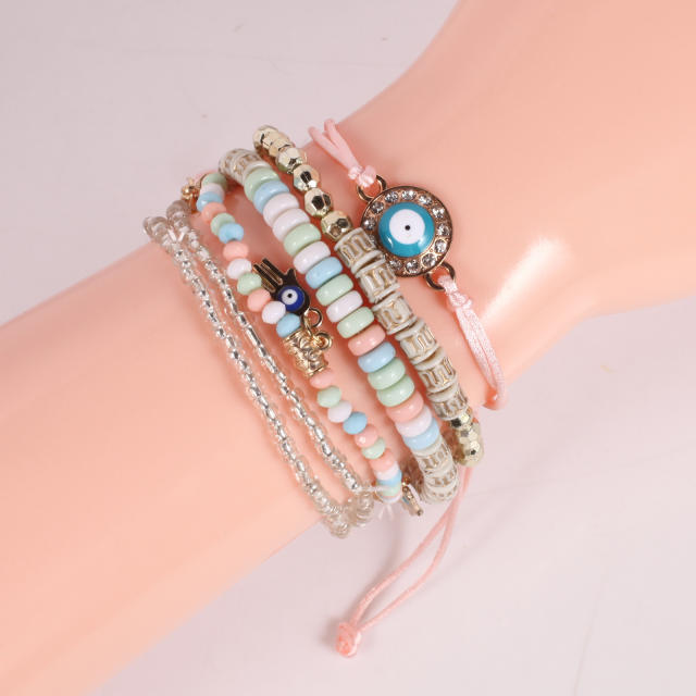 Boho color evil eye see bead bracelet