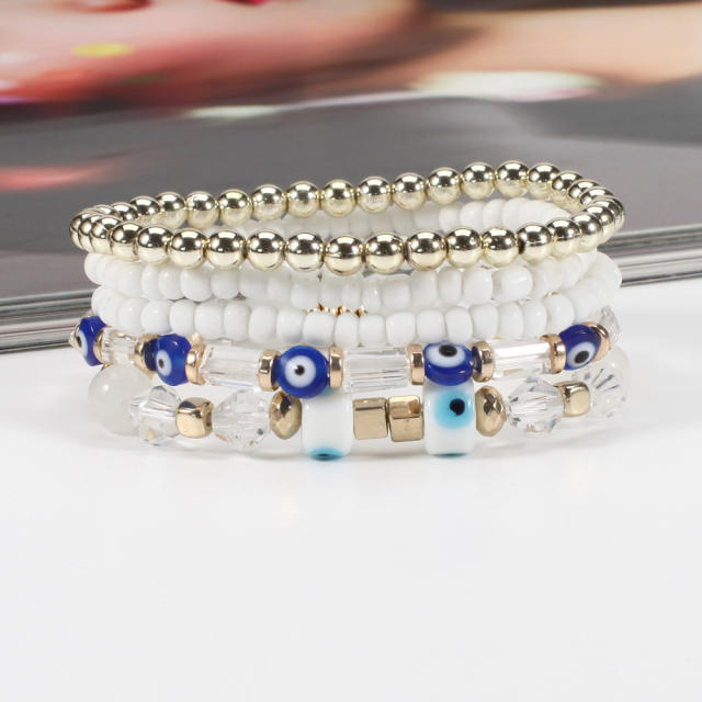 Boho evil eye bead seed bead bracelet