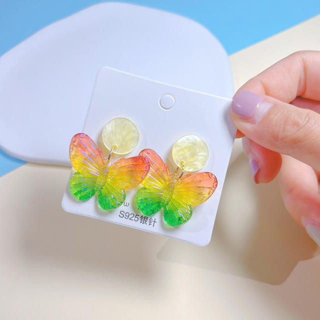 925 needle sweet acrylic butterfly color earrings