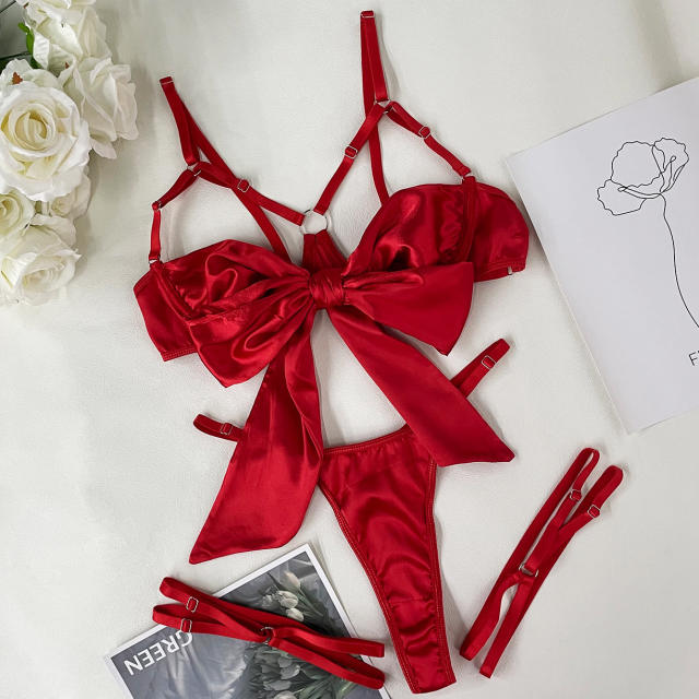 Hot sale satin bow sweet design lingerie