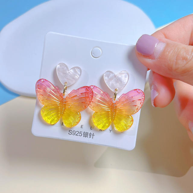 925 needle sweet acrylic butterfly color earrings