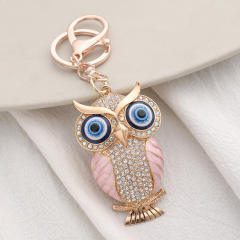 Creative rhinestone cartoon owl alloy keychain