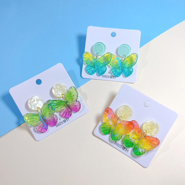 925 needle sweet acrylic butterfly color earrings