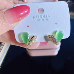 925 needle sweet color opal rhinestone heart studs earrings