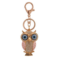 Creative rhinestone cartoon owl alloy keychain
