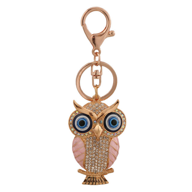 Creative rhinestone cartoon owl alloy keychain