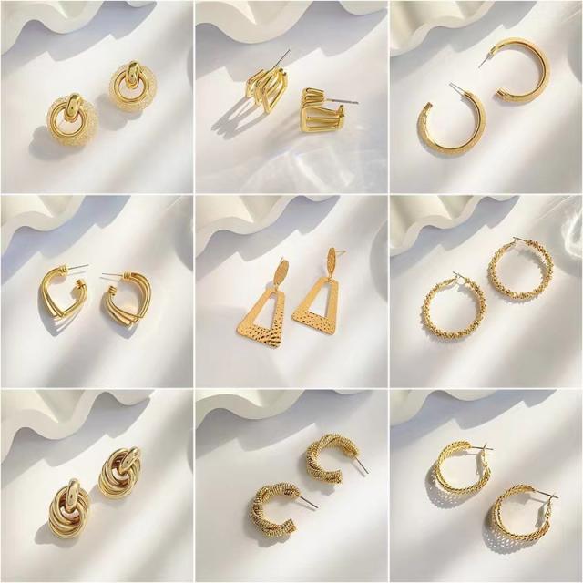 Personality gold color metal geometric shape earrings