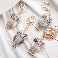Creative rhinestone cartoon owl alloy keychain