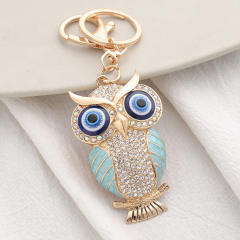 Creative rhinestone cartoon owl alloy keychain