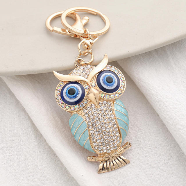 Creative rhinestone cartoon owl alloy keychain