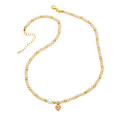 Boho colorful bead heart evil eye charm necklace